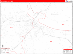 Jefferson City Wall Map Zip Code Red Line Style 2024